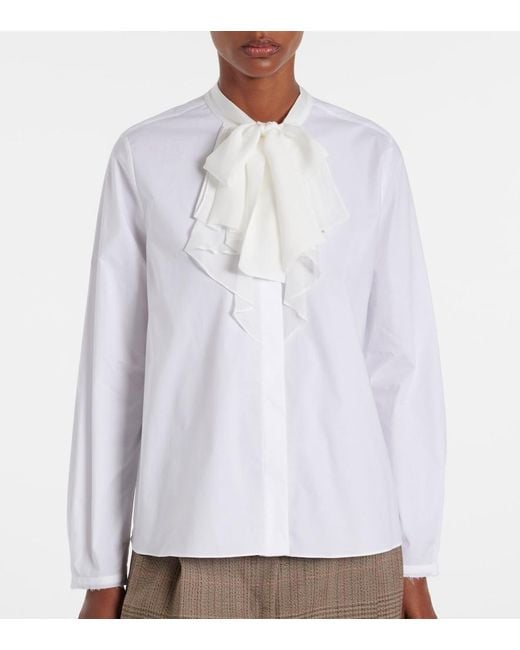 Dorothee Schumacher White Pure Power Bow-Detail Cotton-Blend Poplin Blouse