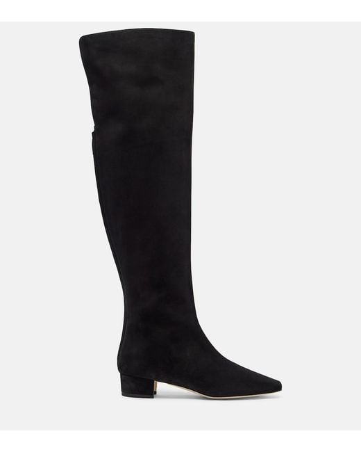 Manolo Blahnik Black Gore Suede Over-The-Knee Boots
