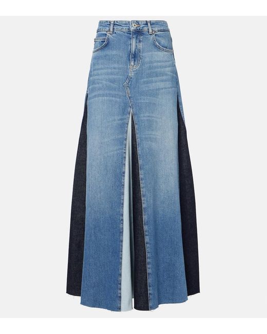 AG Jeans Blue Patchwork High-Rise Denim Maxi Skirt