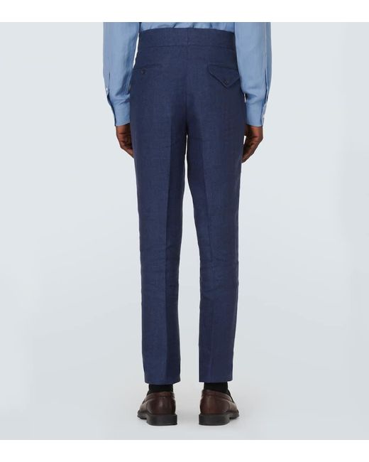 Pantalones de lino, seda y algodon Ralph Lauren Purple Label de hombre de color Blue