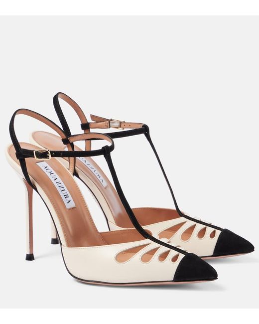 Aquazzura Brown Camille 105 Leather And Suede Pumps