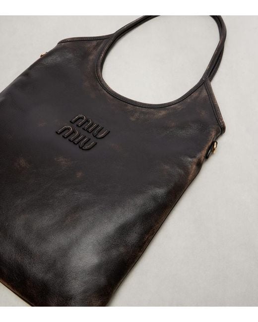Miu Miu Black Ivy Medium Distressed Leather Shopper