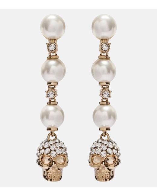Alexander McQueen White Crystal-Embellished Drop Earrings