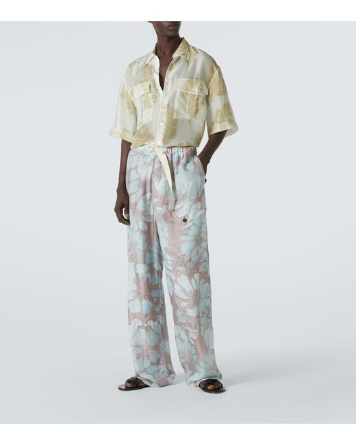 Dries Van Noten White Printed Silk Bowling Shirt for men