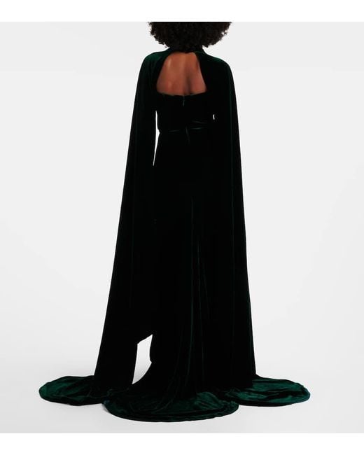 Costarellos Black Brisha Caped Embellished Velvet Gown