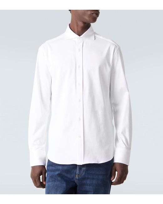 Brunello Cucinelli White Cotton Poplin Shirt for men