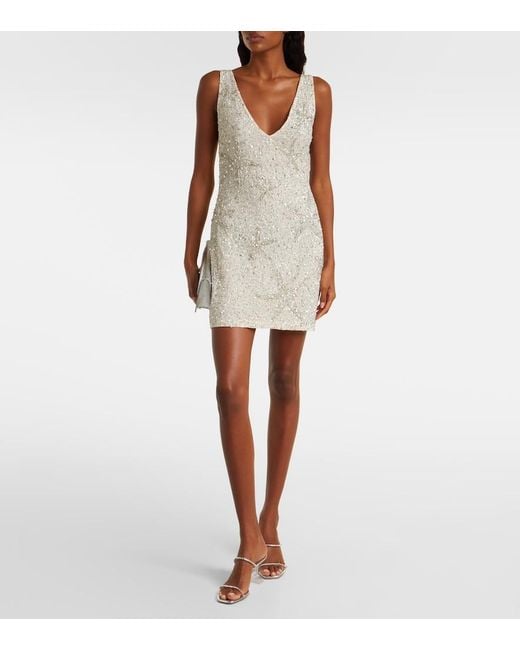 Rixo Natural Christabel Embellished Minidress