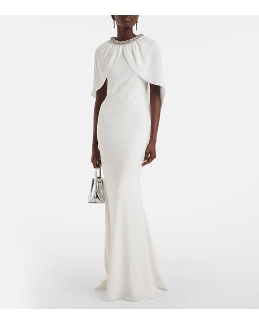 Roland Mouret White Bridal Embellished Caped Gown