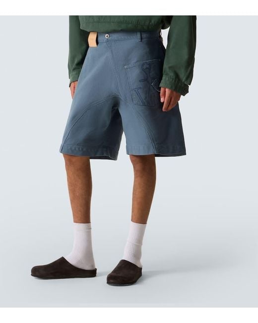 J.W. Anderson Blue Twisted Cotton Canvas Bermuda Pants for men