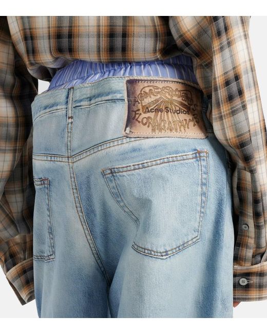 Acne Blue Trompe L'Oeil Cotton Poplin Wide-Leg Pants