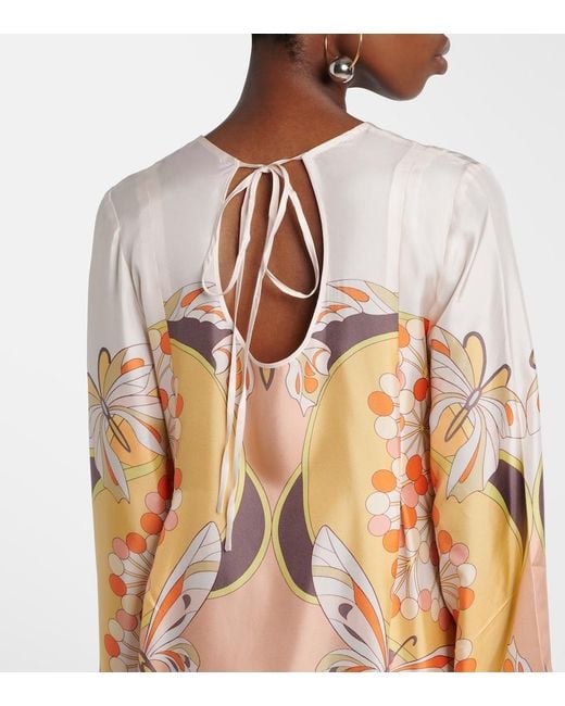 LaDoubleJ Metallic Twin Flame Printed Silk Twill Maxi Dress