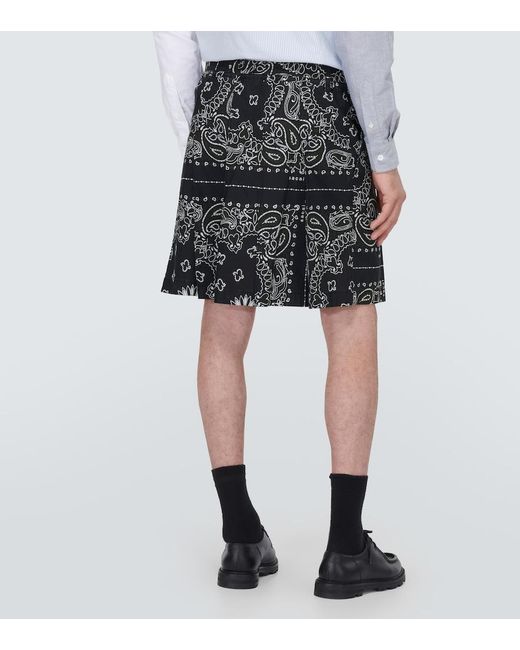 Sacai Black Bandana Cotton Poplin Shorts for men