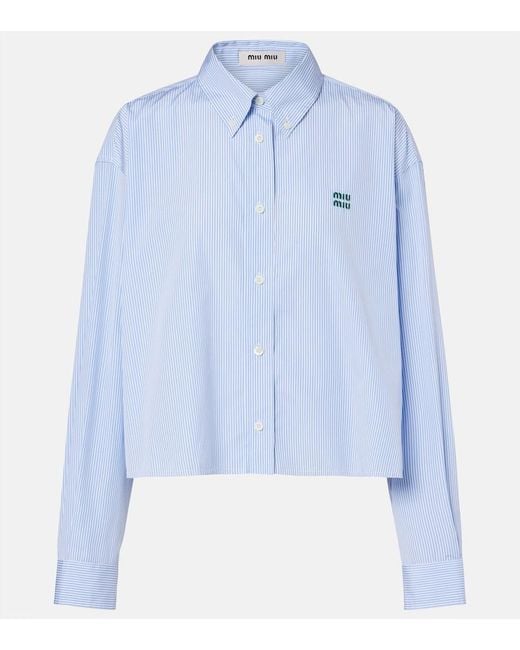 Miu Miu Blue Pinstripe Cropped Cotton Poplin Shirt