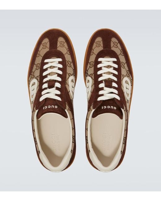 Gucci Brown Interlocking G Suede-Trimmed Sneakers for men