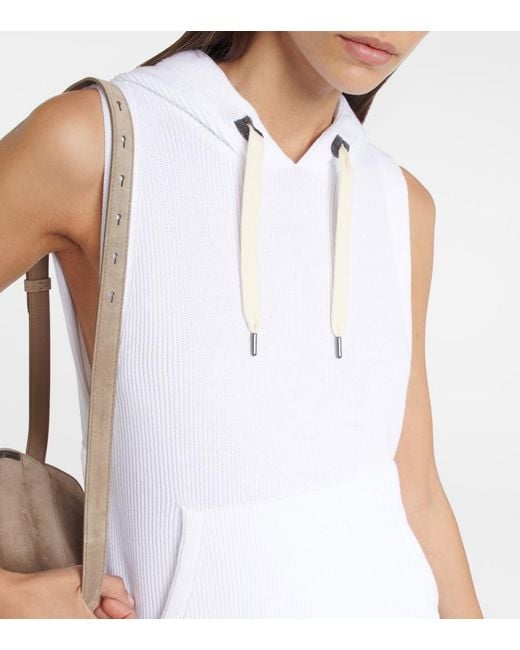 Brunello Cucinelli White Ivory Midi Dress Cotton, Brass, Ecobrass