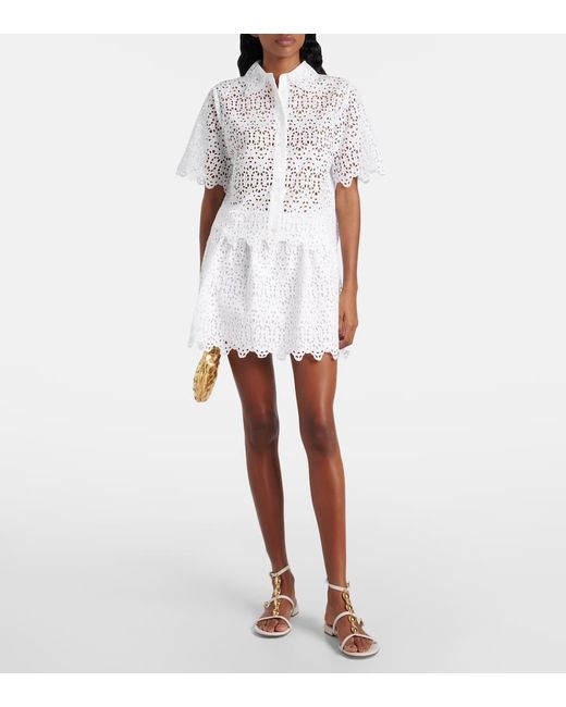 FRAME White The Deco Embroidered Cotton Miniskirt