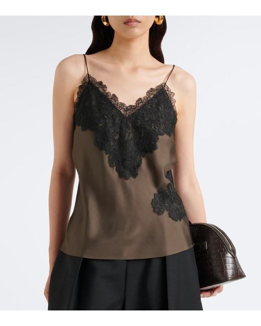 Rohe Black Lace-Trimmed Silk Satin Camisole