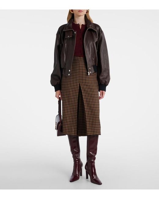 Nour Hammour Brown Briar Leather Bomber Jacket