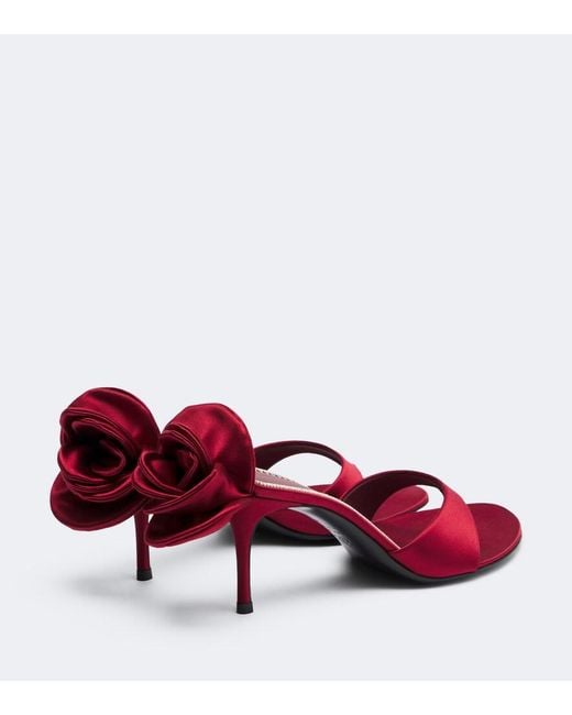 Magda Butrym Red Floral-Applique Satin Thong Sandals