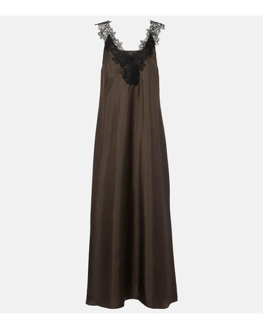Rohe Brown Lace-Trimmed Silk Maxi Dress