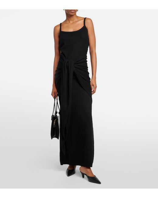 Totême  Black Scarf-Detail Cashmere Maxi Dress