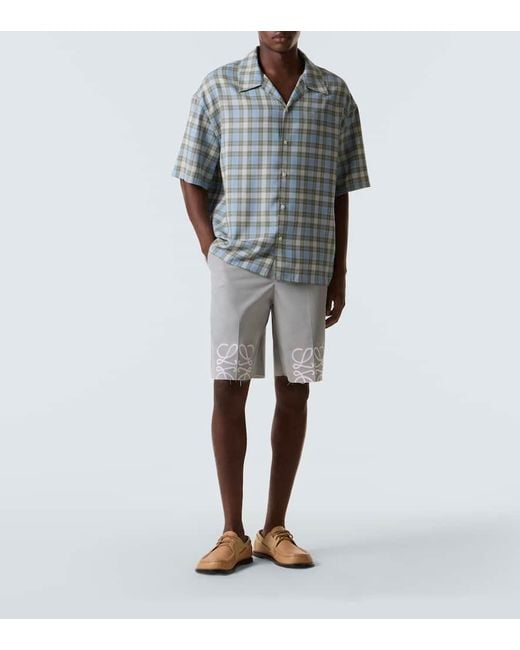 Loewe Shorts Anagram Aus Baumwoll-Twill in Gray für Herren