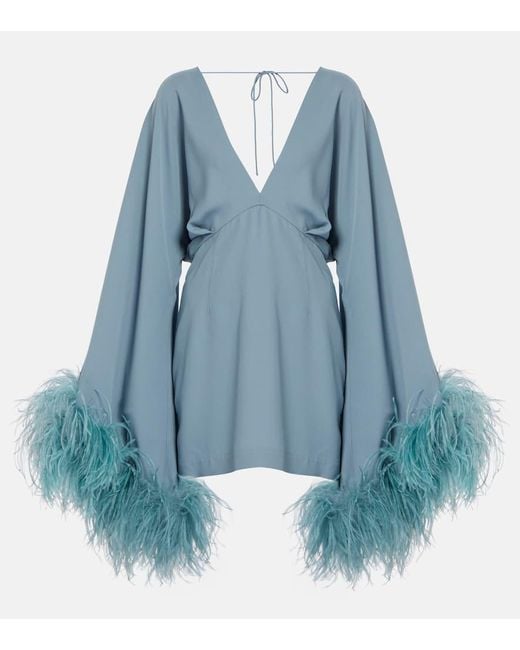 ‎Taller Marmo Blue Magnifique Feather-Trimmed Minidress