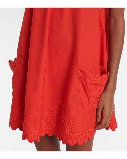 Juliet Dunn Red Besticktes Minikleid Aus Baumwollpopeline