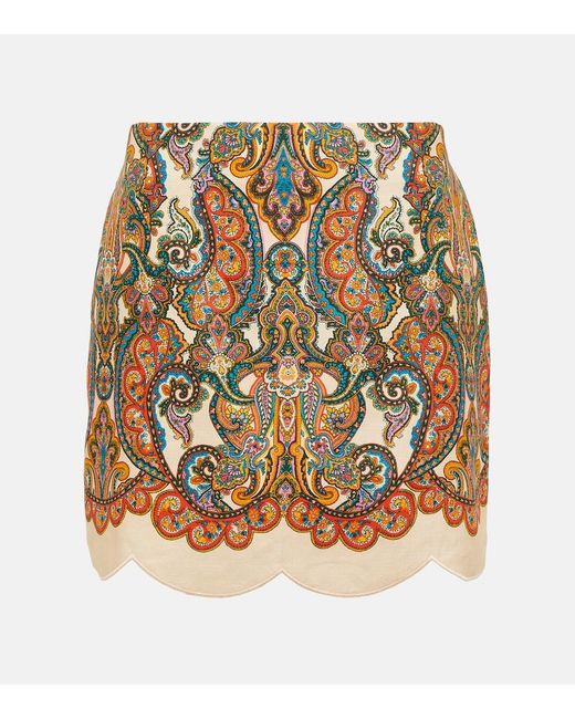 Zimmermann Brown Paisley Print Linen Mini Skirt