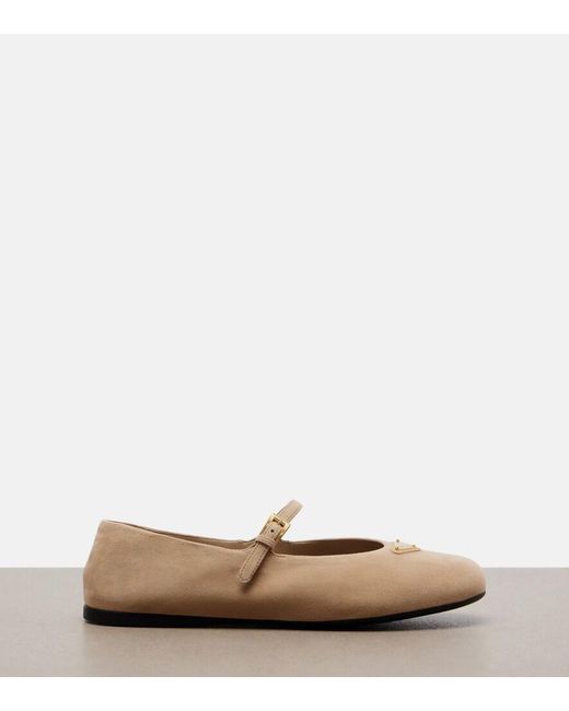 Prada Natural Suede Mary Jane Flats