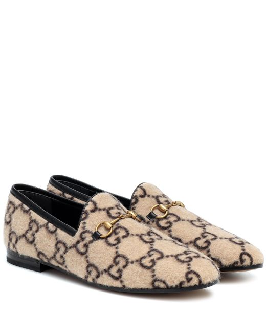 Gucci Natural Jordaan Damen-Loafer aus Wolle mit GG