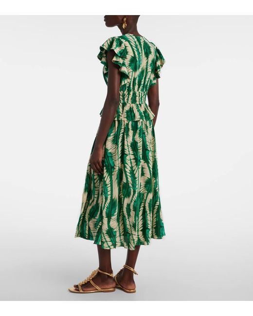 Ulla Johnson Green Brielle Silk Crepe De Chine Midi Dress