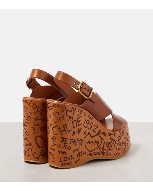 Chloé Brown Maxime Leather Wedge Sandals