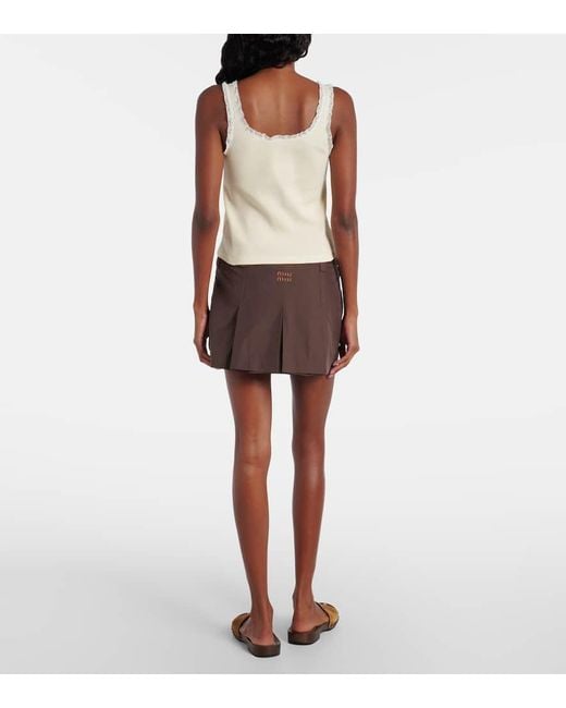 Tank Top De Algodon Con Encaje Miu Miu de color White