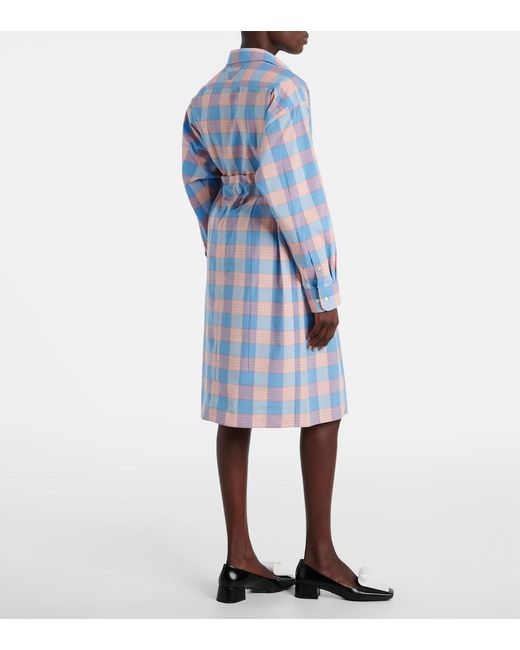Prada Blue Checked Cotton Poplin Midi Skirt