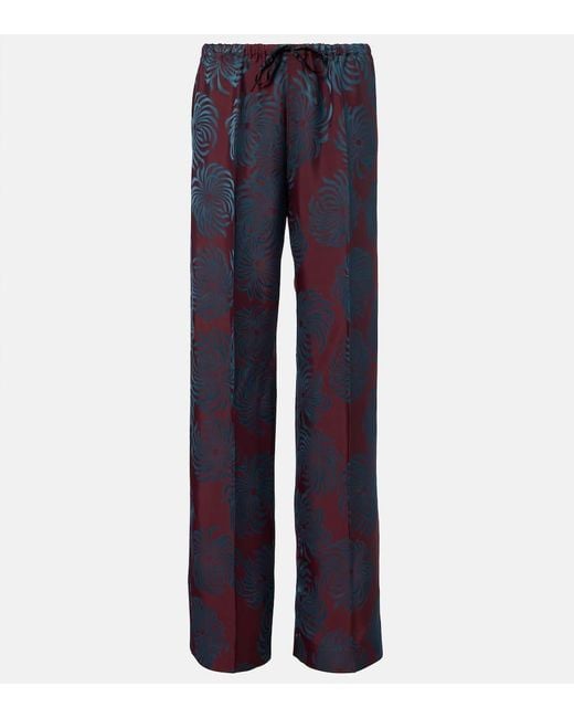 Dries Van Noten Women's Blue Printed Wide-Leg Pants