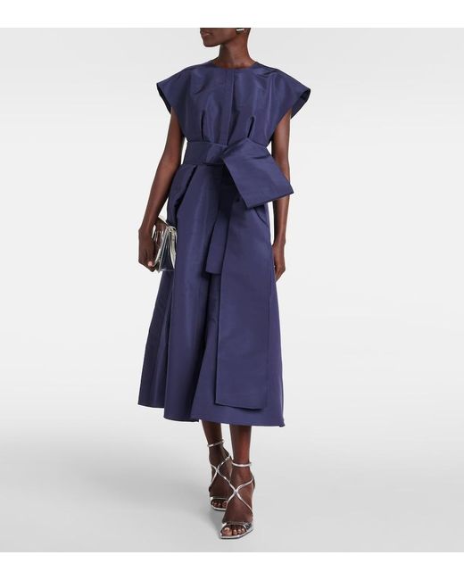 Carolina Herrera Blue Bow-Detail Silk Midi Dress