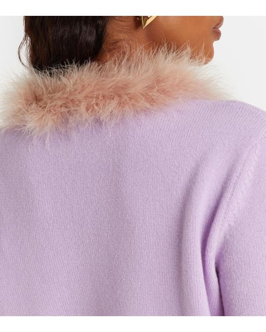 Valentino Purple Feather-Trimmed Virgin Wool Cardigan