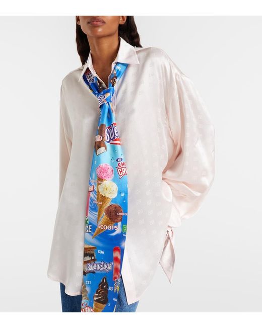 Balenciaga Blue Printed Silk Scarf