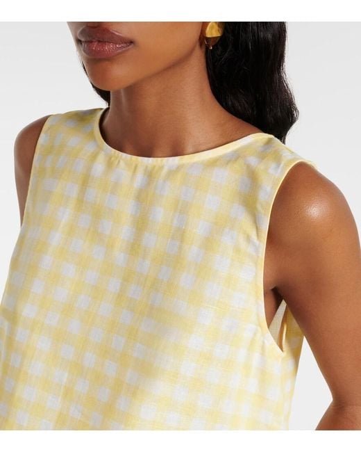 Asceno Yellow Kobe Gingham Linen And Cotton Crop Top