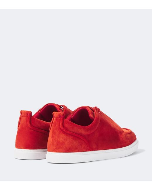 Christian Louboutin Red Suede Lace-Up Low-Top Sneakers for men