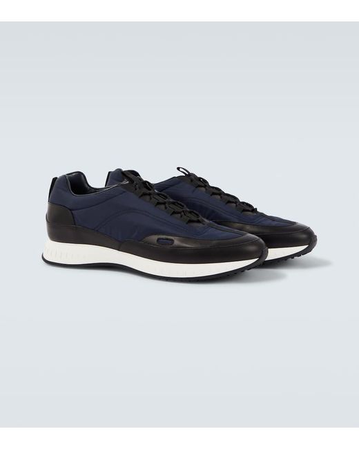 John Lobb Blue Leather-Trimmed Slip-On Sneakers for men