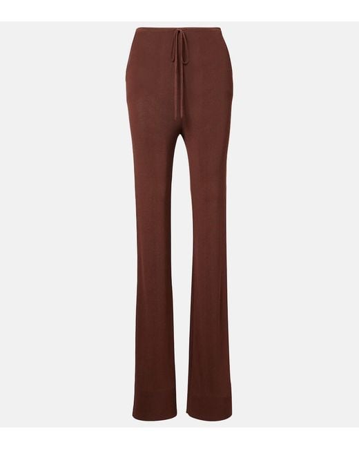AYA MUSE Brown Ribbed-Knit Flared Pants