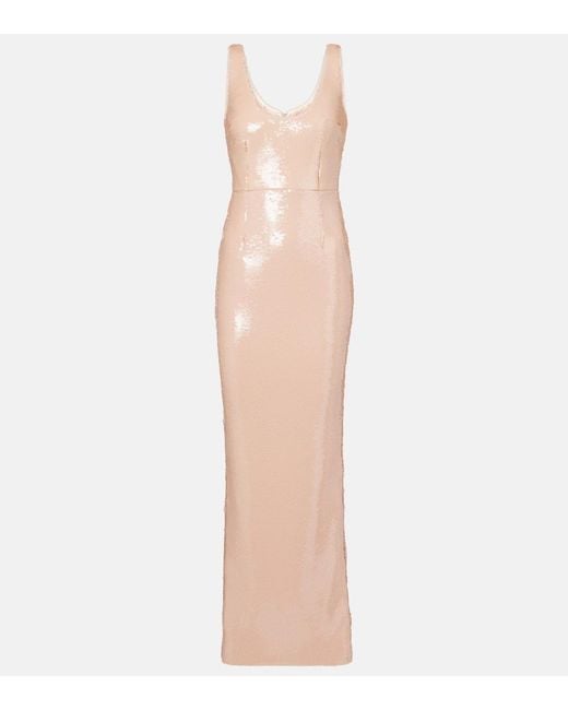 The New Arrivals Ilkyaz Ozel Natural Manu Sequined Gown