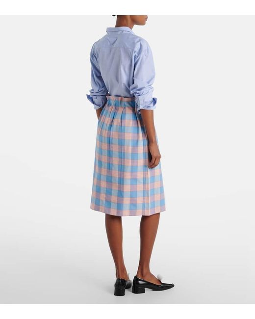 Prada Blue Checked Cotton Poplin Midi Skirt