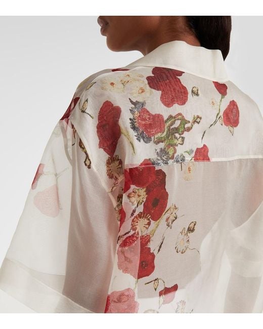 Khaite White Riordan Floral Sheer Silk Organza Shirt