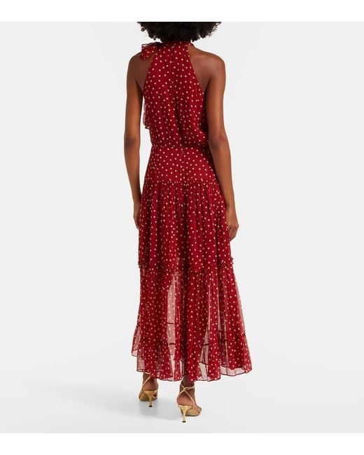 Rixo Red Abi Polka-Dot Chiffon Midi Dress