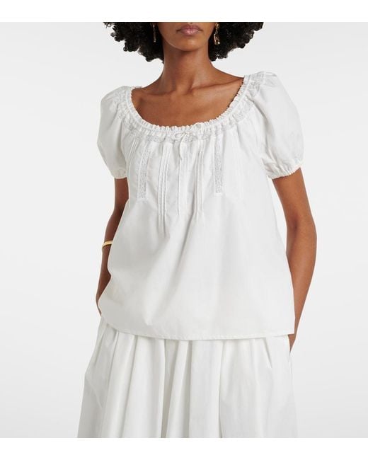 Faithfull The Brand White Galle Lace-Trimmed Cotton Top