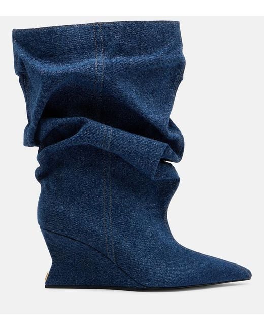 Balmain Blue Denim Ankle Boots