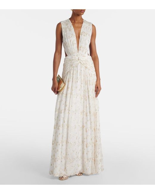 Costarellos White Luccia Cutout Silk Jacquard Gown